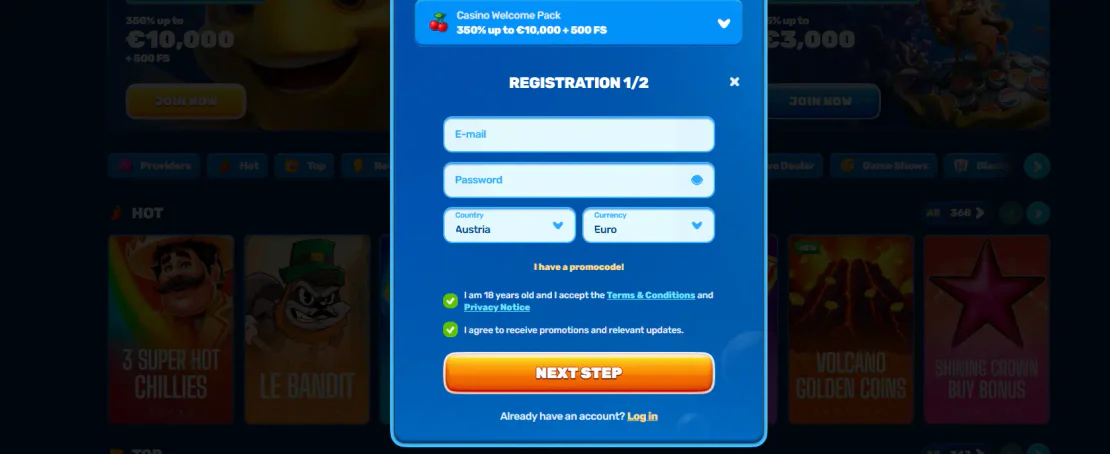 spinfin casino register